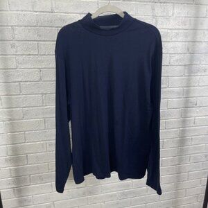 Unbound Merino Wool High Neck Long Sleeve Shirt Navy Mens XL Minimalist Travel